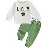 Bonangber Toddler St Patricks Day Baby Boy Outfit Lucky Letter Long Sleeve Sweatshirt Jogger Pants Set Cute Winter Clothes