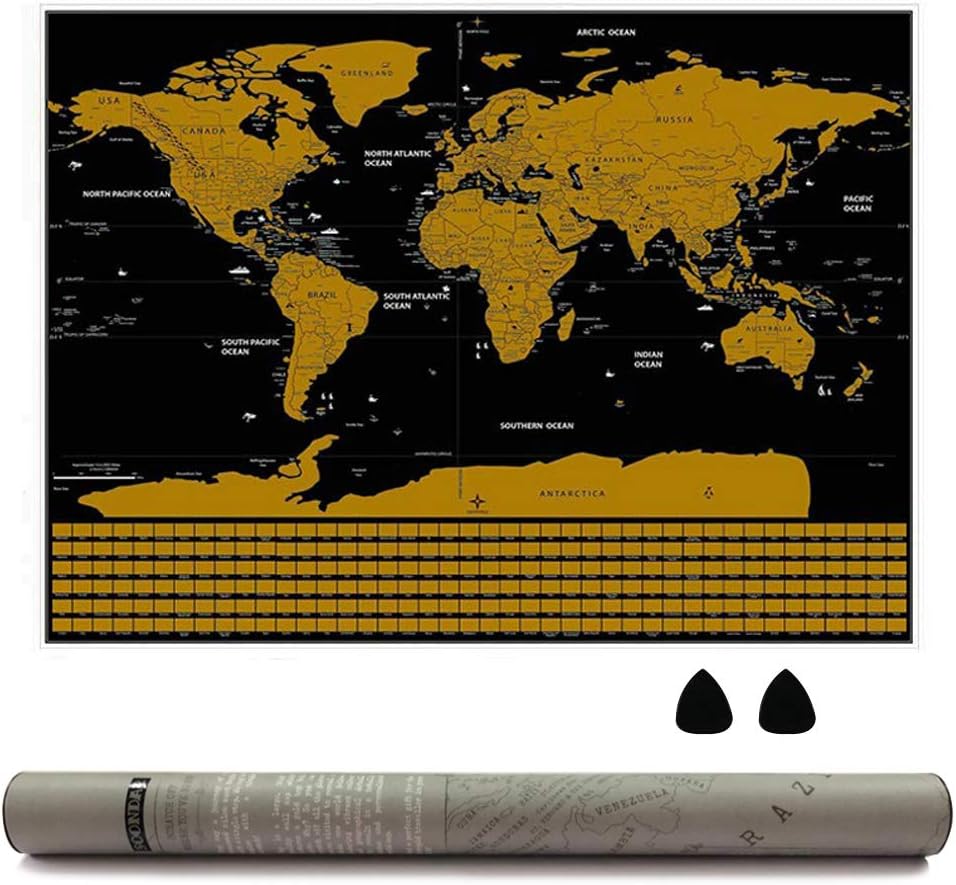 SOONDAR Promotion Scratch Off Map of The World Map Poster, Most Detailed World Travel Map XL Large Size 33x23 with Outlined Canadian and US States (33x23)