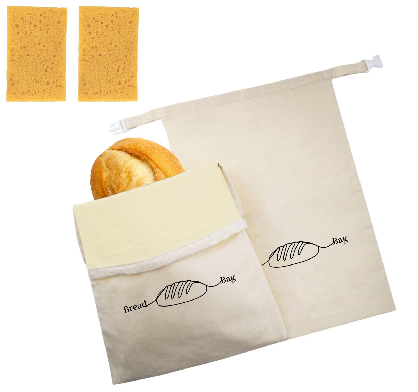 Photo 1 of Bread Bags for Homemade Bread 2 Pack, XL Reusable Linen Food Storage Bags with Beeswax Lining, Freezer Safe, Baking Supplies for Sourdough with Cleaning Brushes, Keep Your Loaf Fresh Eco-friendly