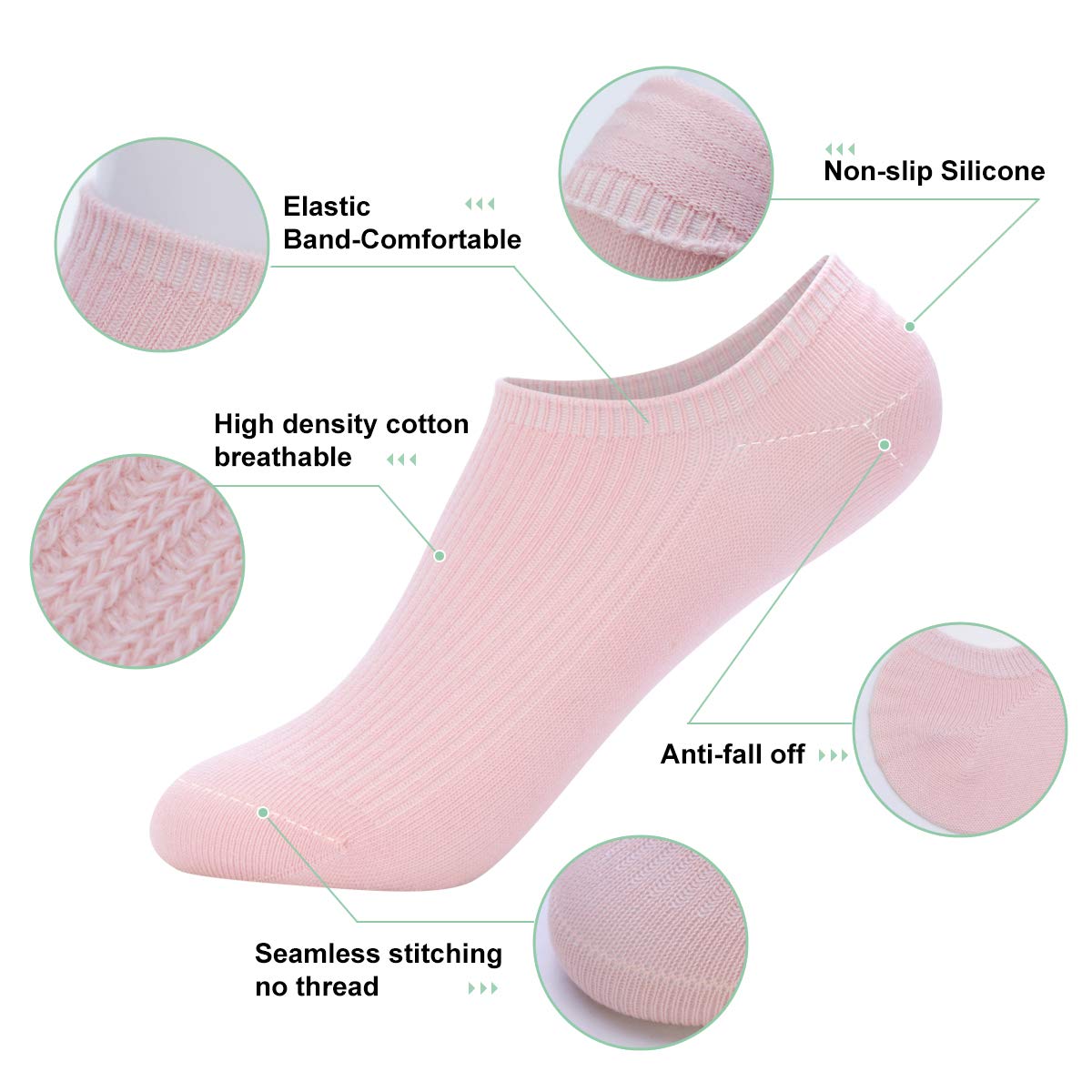 Casual No Show Socks Women Non Slip- Knitted Cotton Ankle Socks Invisible Sneakers Flat Liner Socks 6 Pairs