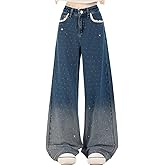 kakarin choyx Women's Fashion High Waisted Straight Leg Jeans Y2K Cute Lace Casual Gradual Sticking Drill Denim Pants