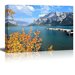 Canvas Prints Wall Art - Autumn Landscape with Lake, Mountain and Vibrant Fall Leaves | Modern Wall Decor/Home Art Stretched Gallery Wraps Giclee Print & Wood Framed. Ready to Hang - 12" x 18"
