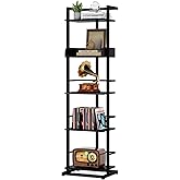 3-Tier Narrow Bookcase - Industrial Style Wood & Metal Storage Shelf For Small Spaces (Rustic Brown)