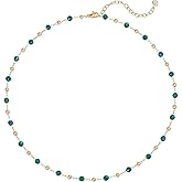 Dremmy Studios Gold Choker Necklace for Women 14K Gold Plated Stone Handmade Beaded Short Chain Link Charm Necklace For Jewelry Gift