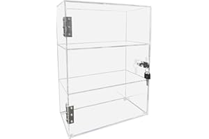 CHONOVO Acrylic Display Case with Lock Key 3 Shelf Assembled Clear Locking Display Case for Figures Rock Collectibles,Countertop Display Case with Shelves,Showcase Display Cabinet 11.8x5.9x15.7 inch