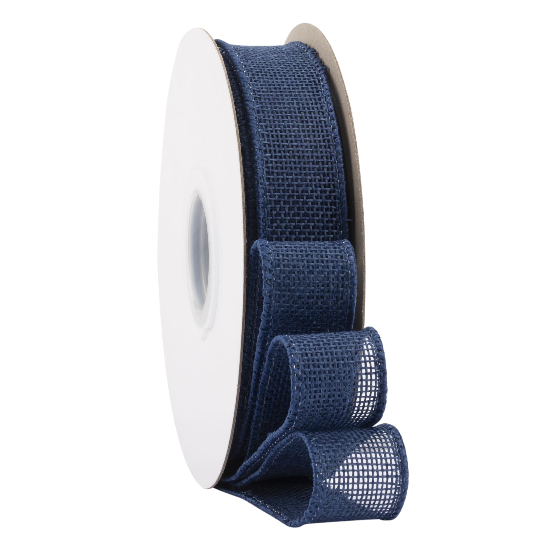 Ribbonitlux Navy Burlap Wired Ribbon, 25mm x 18 Meters, Wired Edge Burlap Ribbon for Gift Wrapping, Big Bow, Wreath, and Christmas Tree Decoration