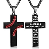 Zocomi Baseball Cross Necklace for Boys Men, Stainless Steel Cross Pendant Chain 24 Inches, Inspirational Bible Verse Religious Gift