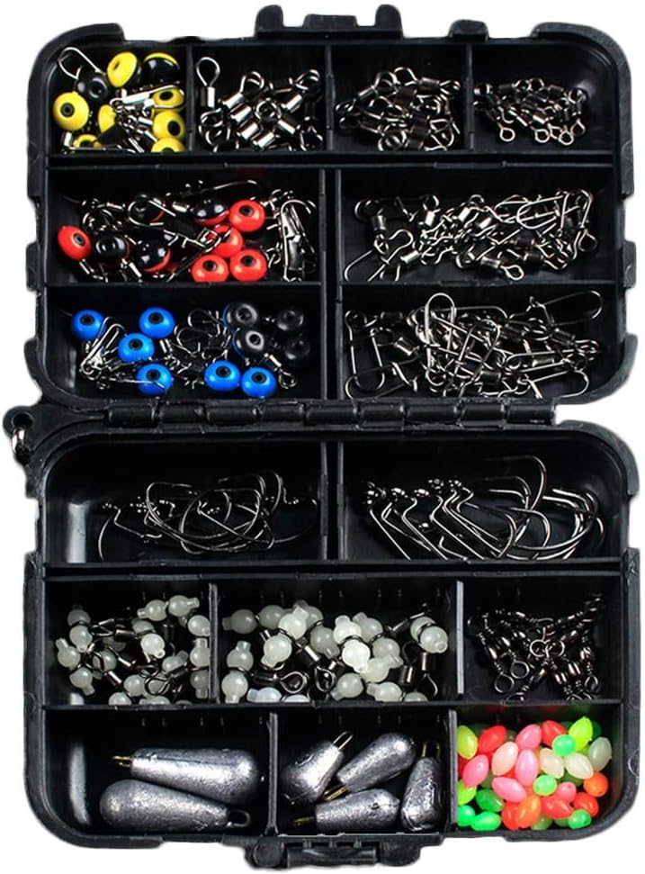 Daindy 177 Pcs Fishhook Swivel Weights Connector Beads Sinker Lure Box Carp Kit Fishing Accessories Set Tackle