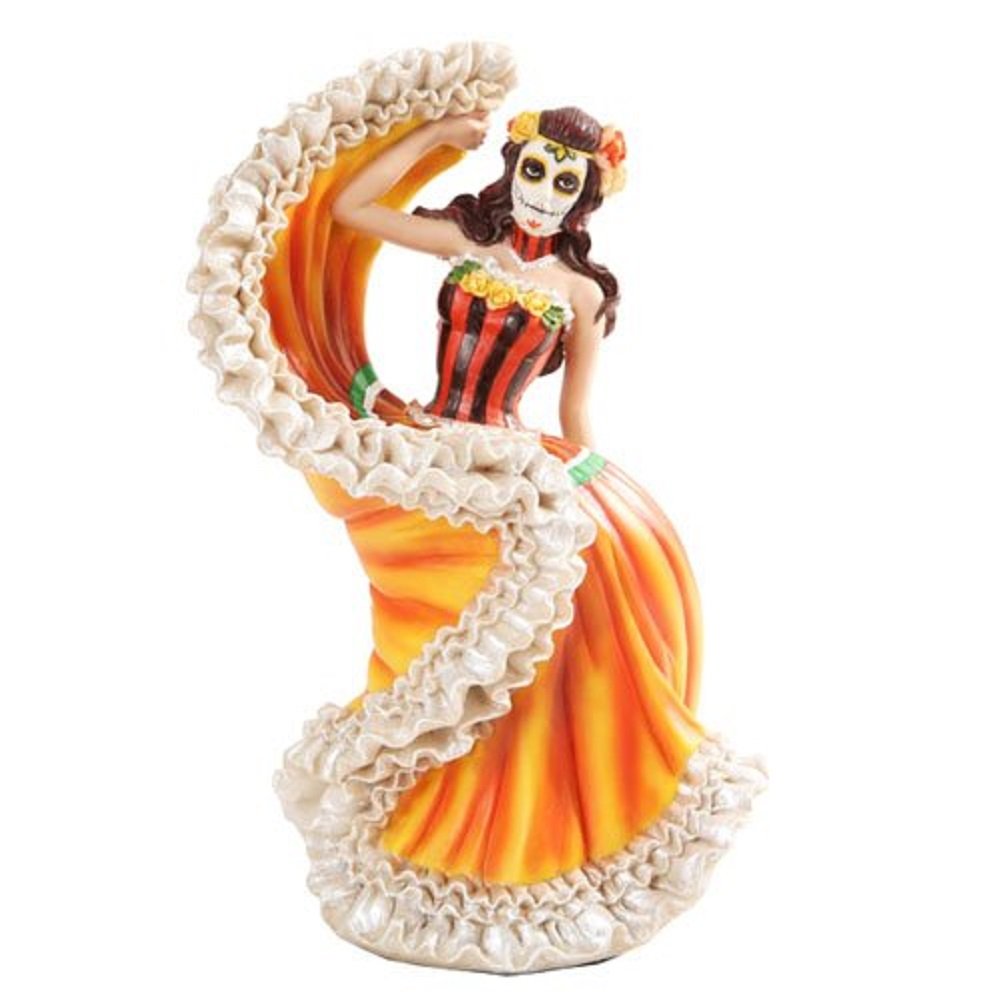 Orange Day of The Dead Dancer Figurine DOD Home Decor