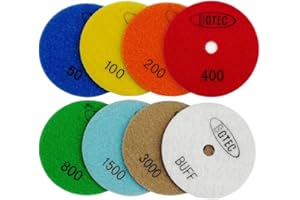 BGTEC 4" Dry Diamond Polishing Pads Set,8 Pieces Pads Kit #50 to White Buff for Granite Marble Stone Quartz Tiles Concrete Floor Edges Countertop Polishing