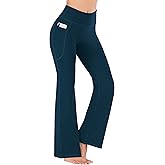 Heathyoga Women's Capris Bootcut Yoga Pants with Pockets for Women Capri Pants for Women Wide Leg Workout Crop Pants Cadet Blue