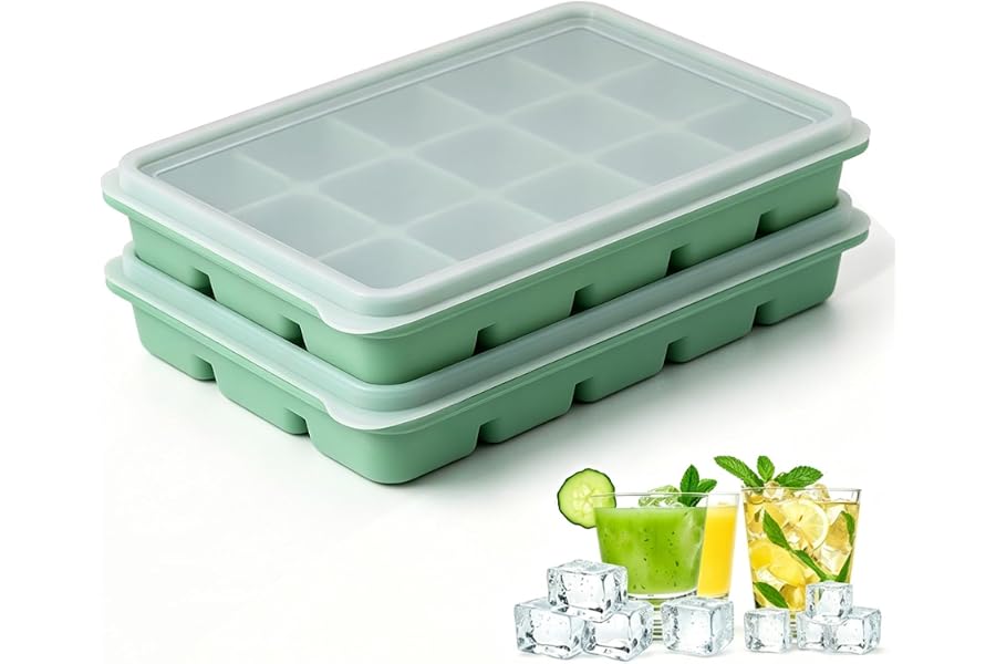 Azxb Ice Cube Trays with Lid, 2 Packs 30 Cubes Durable Stackable Flexible Silicone Ice Cube Trays for Freezer with Removable Silicone Lids for Baby Food, Whiskey, Cocktail, Coffee, BPA Free