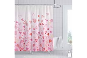 SHENGJUN 72" x 72" Red Heart Shower Curtain for Happy Valentine's Day Mother's Day Sweet Love Pink Bathroom Set Couple Decoration Decor with 12 Hooks