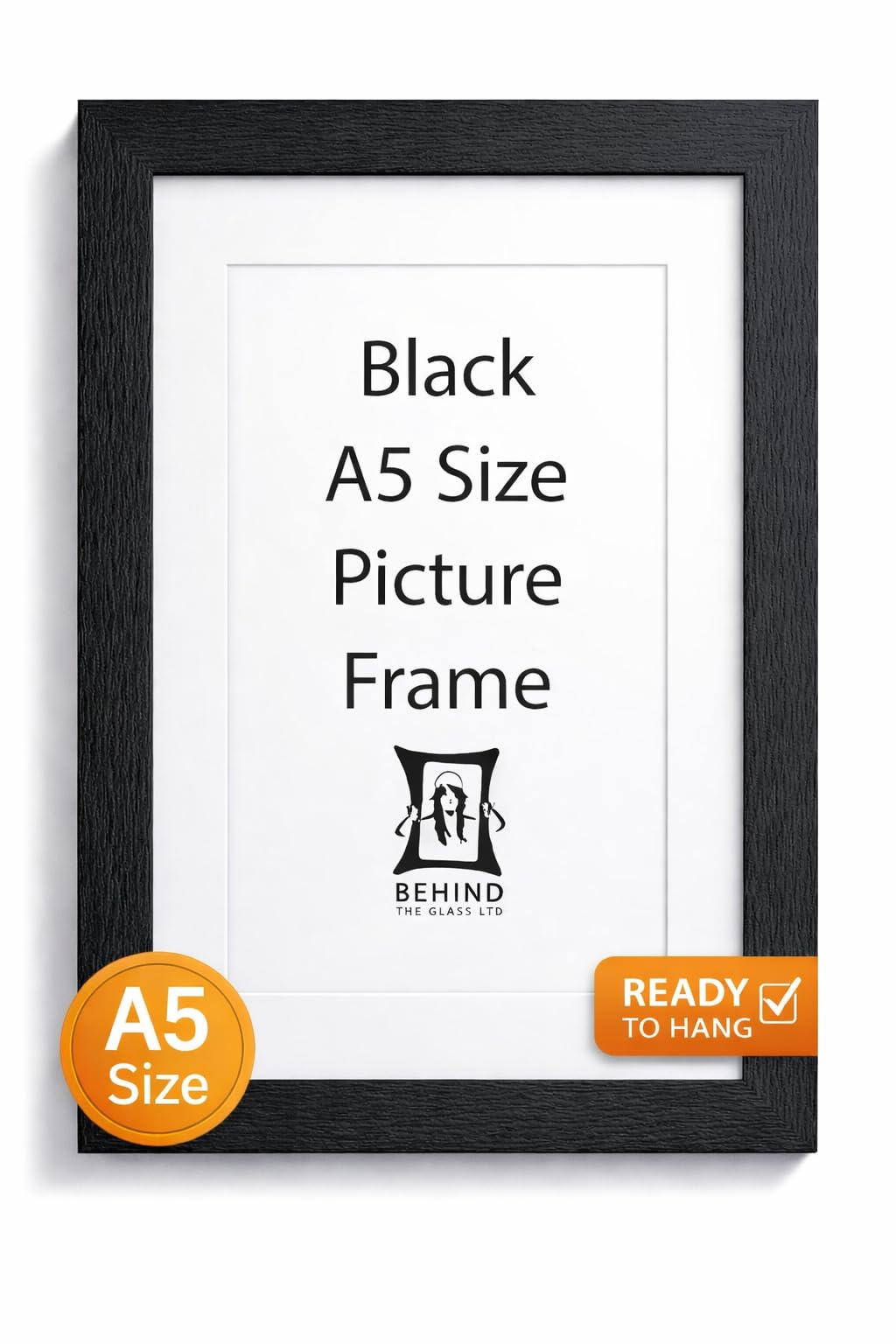 Behind The Glass - Handmade Black Wooden Picture Frame With Mount - A5 Size