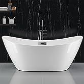 59'' Acrylic Freestanding Bathtub, Deep Soaking Tub with Non-Slip Base, cUPC Certified Free Standing Tub, Chrome Drain Bath Tub, Modern Tub for Bathrooms, White