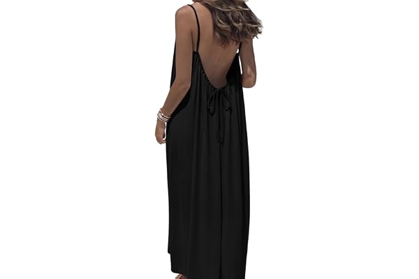 OFEEFAN Summer Dresses for Women 2026 Backless Cami Maxi Sundresses Spaghetti Strap Beach Vacation Clothes Swimsuit Coverup