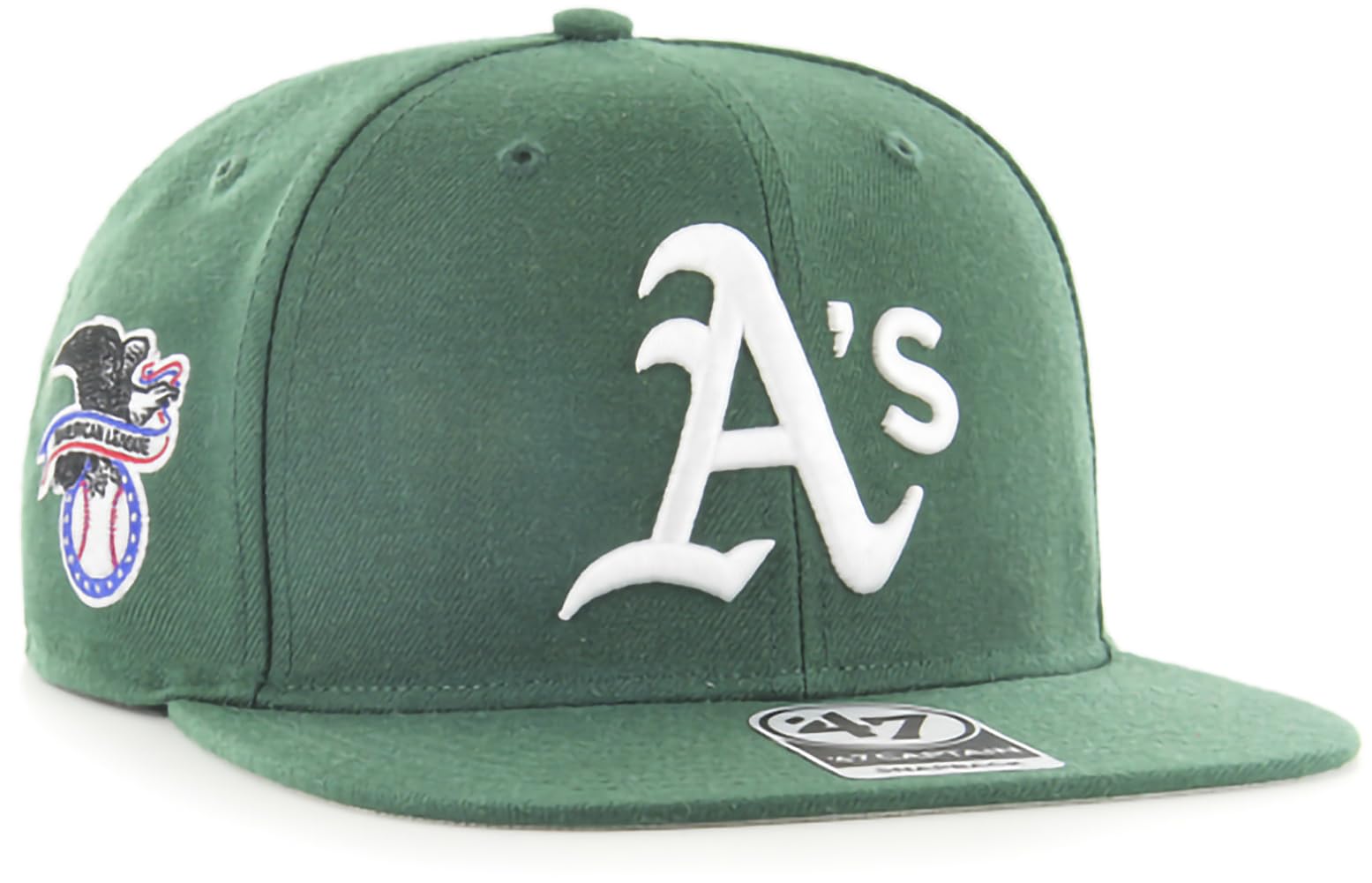 Photo 1 of '47 MLB Sure Shot Captain Hat Adjustable Structured 6-Panel Snapback Hat Cap, Adult One Size Fits All (One Size, Oakland Athletics)