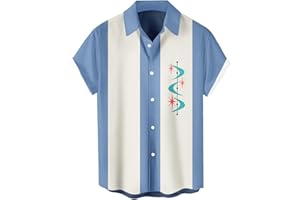 WHO IN SHOP Men's Short Sleeve Button Up Hawaiian Shirt 1950s Vintage Bowling Shirts