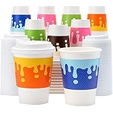 Tamone 100 PACK 12OZ Disposable Coffee Cups with Lids and Sleeves, 12OZ Paper Cups 5 Color To Go Coffee Cups with Lids Leak Proof, White Paper Cups for Cold/Hot Beverage Chocolate Cocoa for Home