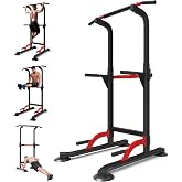 ZENOVA Pull Up Bar Dip Bar Power Tower Workout Dip Station Height Adjustable Free Standing Chin Up Bar for Men Women Teens 300LBS Weight Capacity