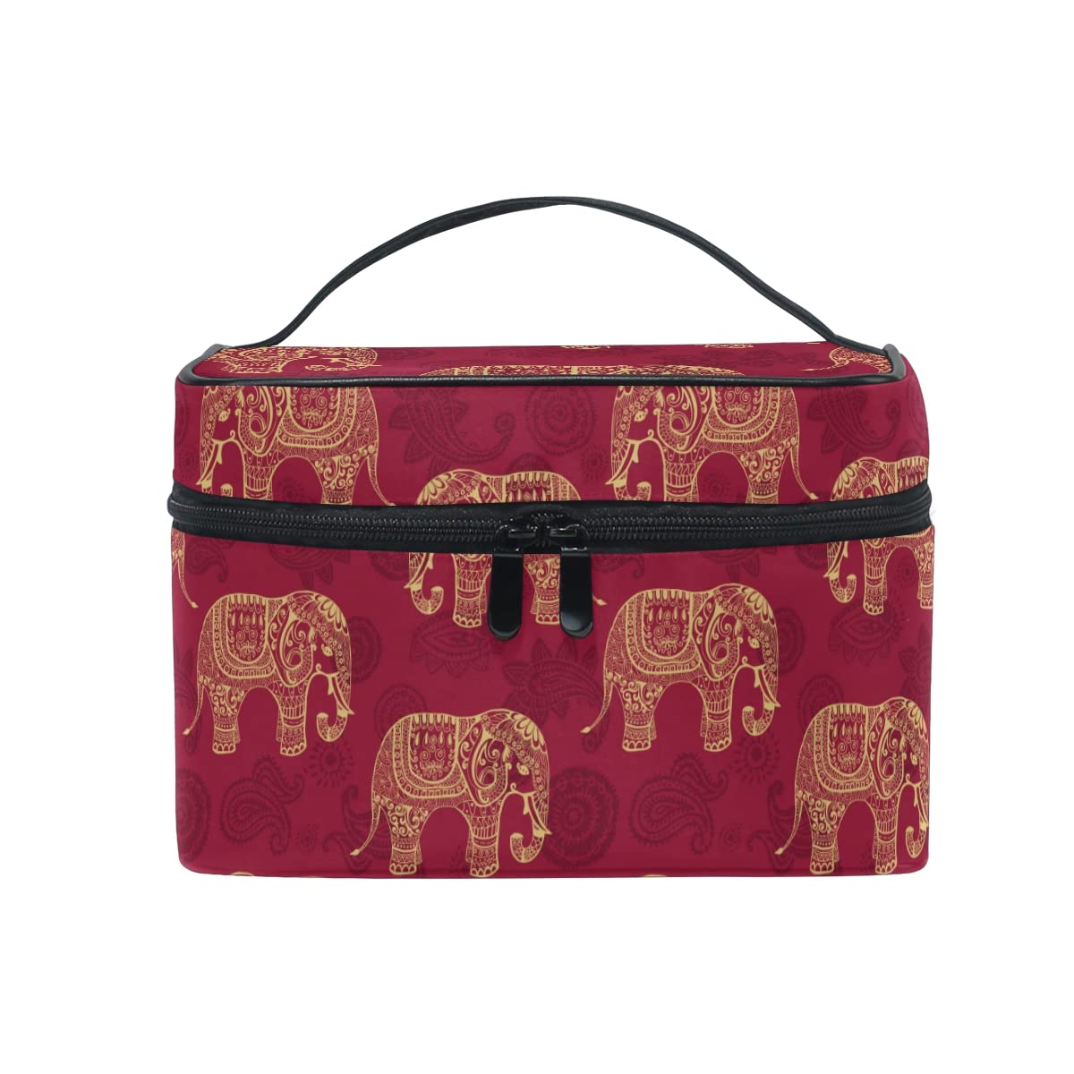 Mnsruu Makeup Bag, Red Mandala Elephant Cosmetic Toiletry Storage Large Travel Handle Personalised Pouch Compartments for Teenage Girl Women Lady, Christmas Gift