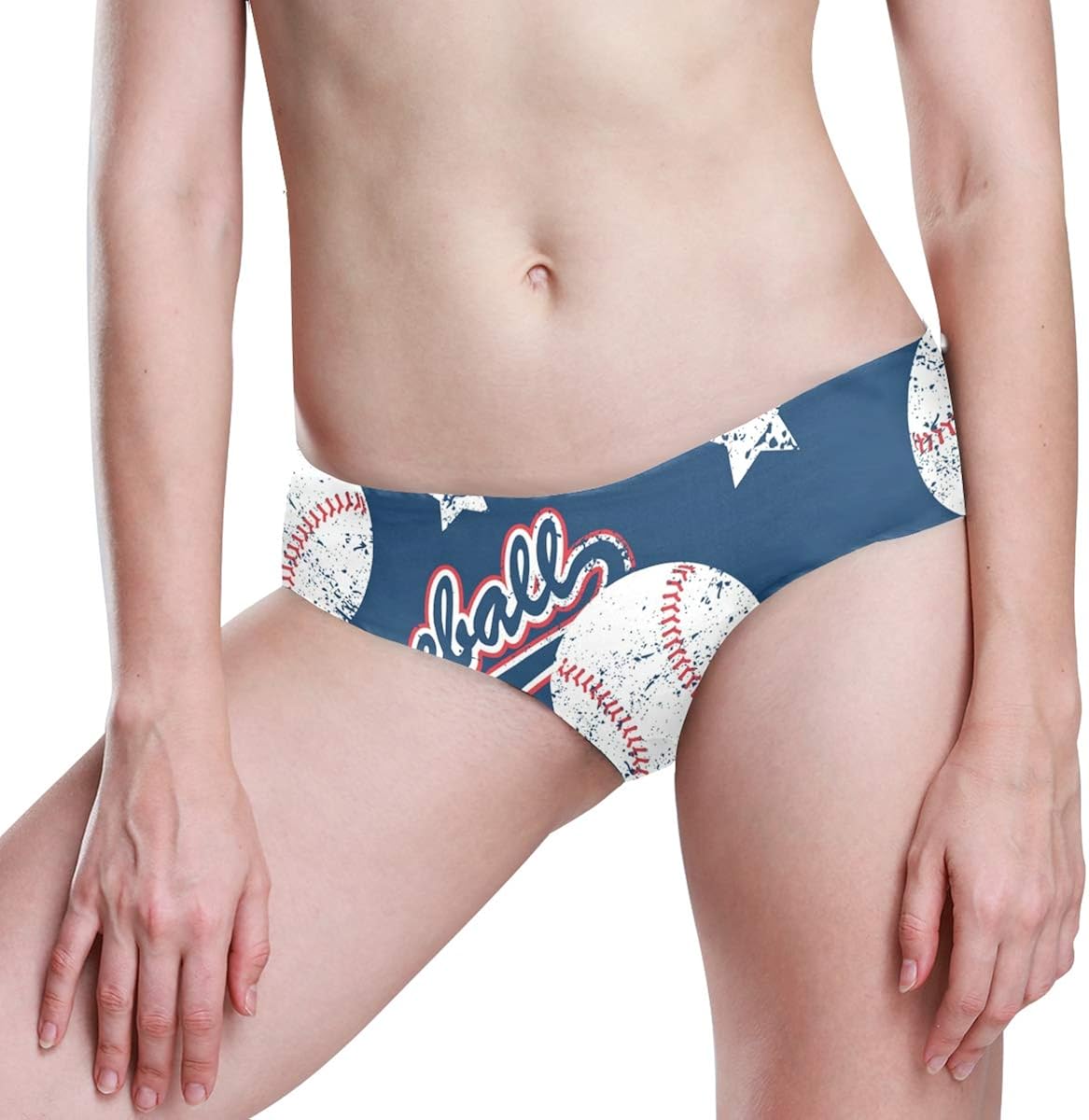 DEZIRO Baseballs and Stars Sports Pattern Women's Panties Seamless Panties Soft Stretch Bikini