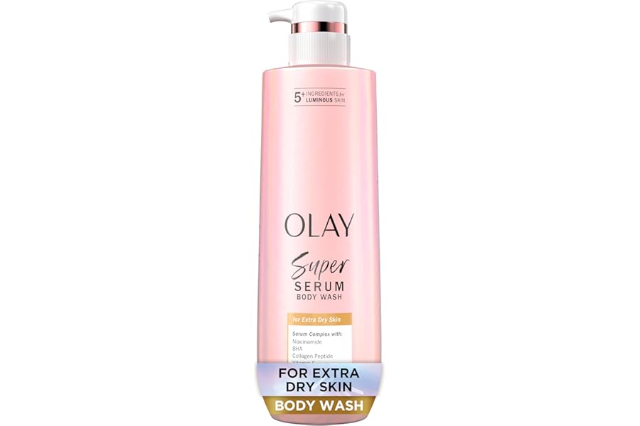 Olay Super Serum Body Wash for Extra Dry Skin, 24hr Long Lasting Hydration, 5+ Ingredient Serum Complex for Bright Even Firm Luminous Skin, 18.5 fl oz