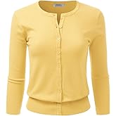 danibe Women's 3/4 Sleeve Crewneck Button Down Knit Sweater Soft Cardigan (S-XXL)
