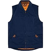 Lisskolo Men's Quilted Lined Vest Washed Canvas Winter Warm Outdoor Hunting Work Utility Travel Vest Jacket