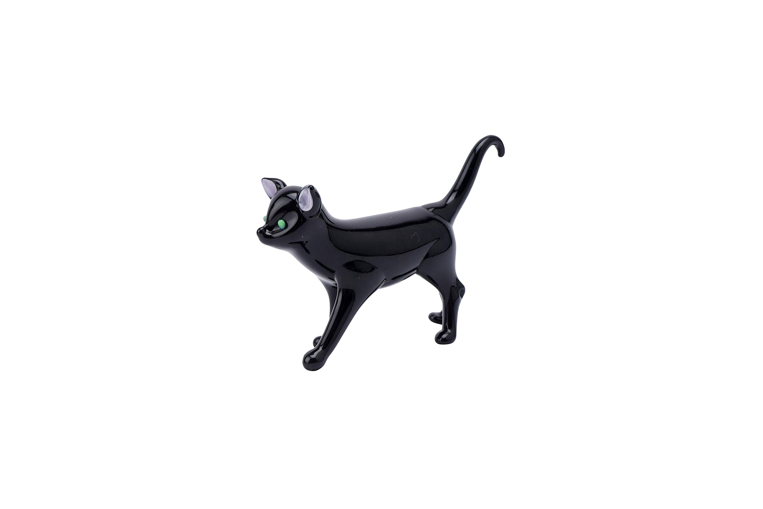 CGB Giftware | Glass Black Tabby Cat Standing Ornament Decoration | Artisan Glassware Range | Glass Animal | GB05456