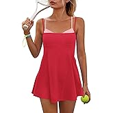 Yanekop Womens Tennis Dress with Built in Shorts and Bra Athletic Dresses Golf Outfits Spaghetti Strap Workout Dress