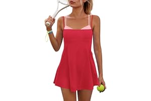 Yanekop Womens Tennis Dress with Built in Shorts and Bra Athletic Dresses Golf Outfits Spaghetti Strap Workout Dress