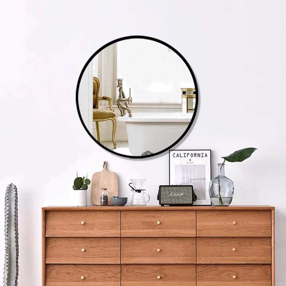 FANYUSHOW Large Simple Round Metal Frame Mirror, 24” Wall-Mounted Mirror for Bedroom, Bathroom, Living Room, Entryway, Vanity Mirror, Black: Furniture & Decor
