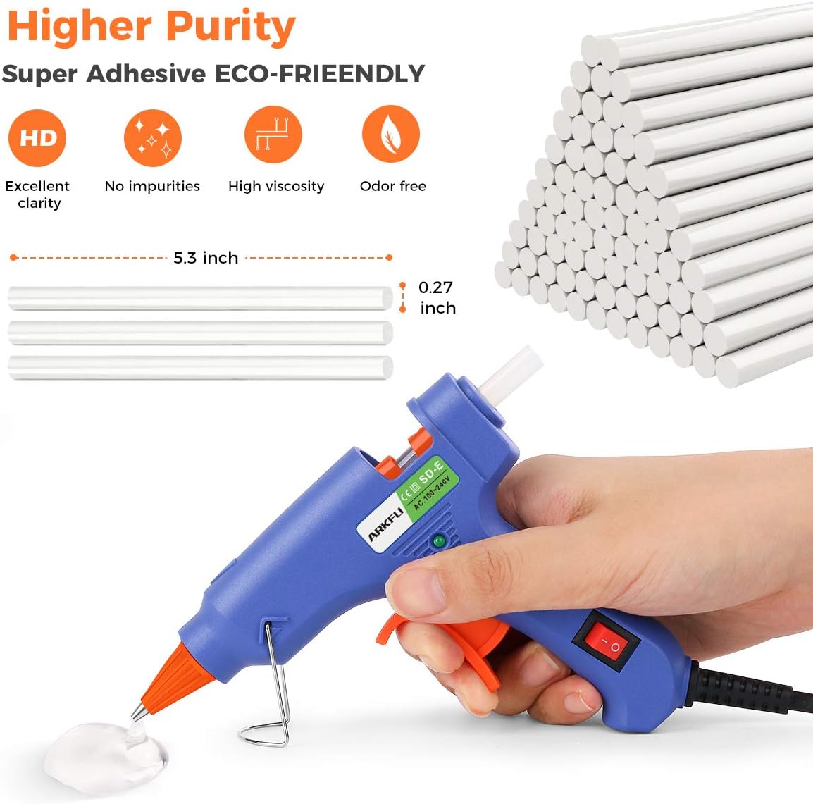 Hot Glue Gun, 20W Mini Hot Melt Glue Gun Set with 75pcs Glue Sticks and Carry Case for Packaging, DIY, Arts & Craft, Home Quick Repairs Etc(Blue)