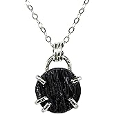 Kate Jewelry Raw Black Tourmaline Round 5-Prong Pendant Necklace with Solid Sterling Silver Chain 18", NB11