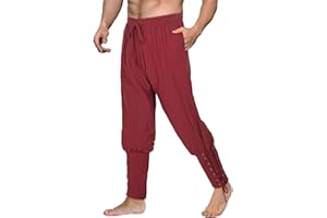 Teyujosem Men's Pirate Pants Renaissance Medieval Viking Pants Linen Ankle Banded Trousers Halloween Costume