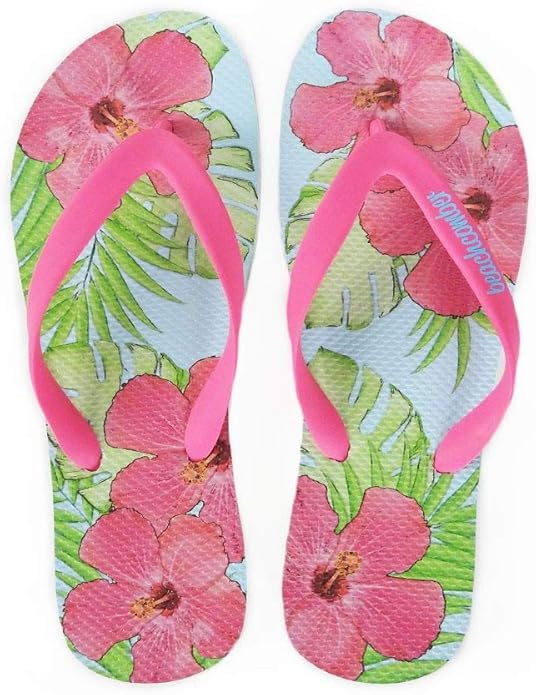 Amazon.com | Beachcomber Blue Water Women's Girl's Natural Rubber Flip Flops Pink Hibiscus 