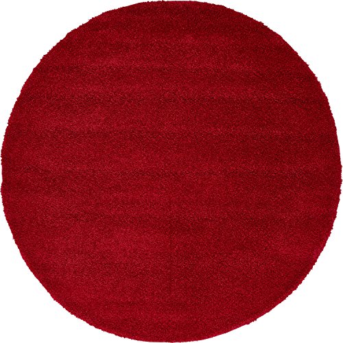 Unique Loom Solo Collection Plush Casual Red Round Rug (6' x 6')