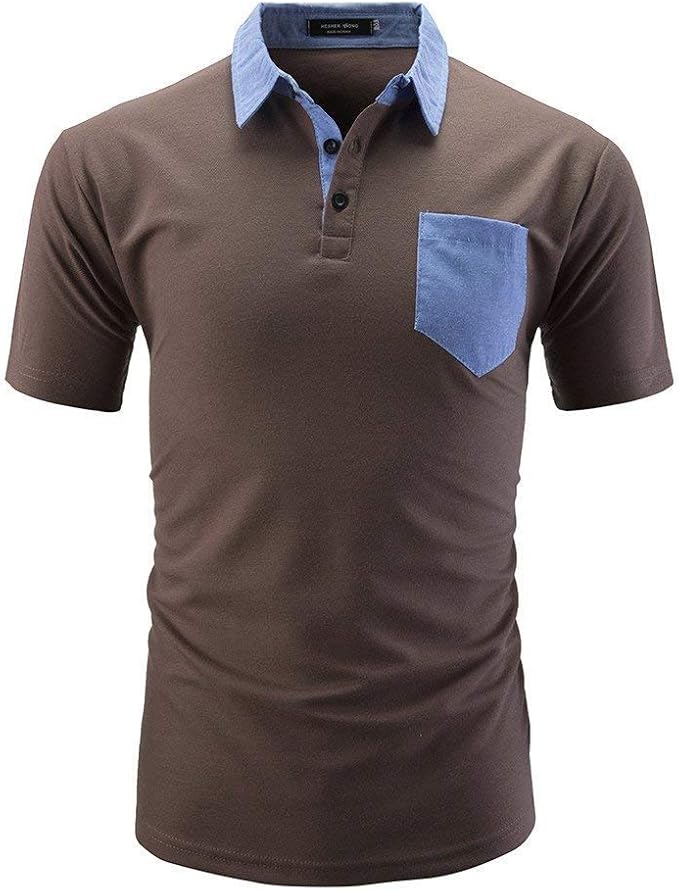 Men's Polo Shirt with Chest Pocket Summer Short Sleeve Polo Shirt Basic