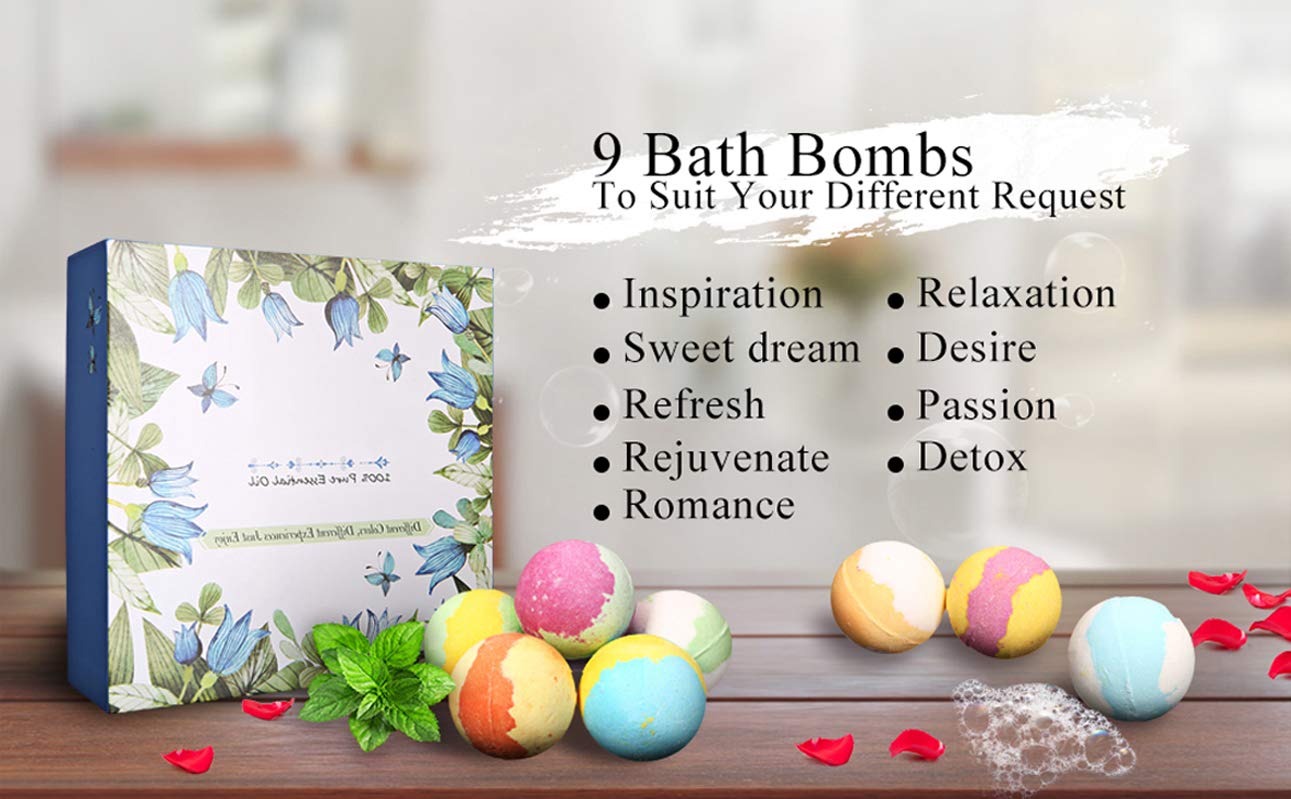 ESSORT Set Regalo Bombe da Bagno San Valentino Festa della Mamma, 9 × 60g Bath Bomb Handmade Creative Bath Salt Ball per Le Donne, Idea Regalo per Mamma e Fidanzata