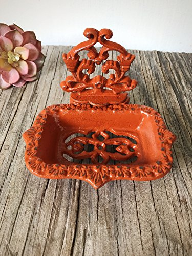 Decorative Metal Desktop Business Card Holder - Unique Desk Organizer - Farmhouse Style Office Decor - Burnt Orange - Thumbnail 3