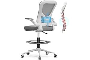 Frylr Office Drafting-Chairs Adjustable Height - Extended Height Office Chairs with Ergonomic Lumbar Support, Tall Desk Chair for Standing Desk, Counter Height Chair with 300 LB Capacity, Grey