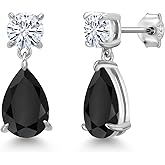 Gem Stone King 6-9 Cttw Teardrop Dangle Earrings For Women | Gemstone Birthstone and Moissanite | 925 Sterling Silver | Pear Shape 12X8MM and Round 6MM | Fine Jewelry Gifts For Mom Women Wife