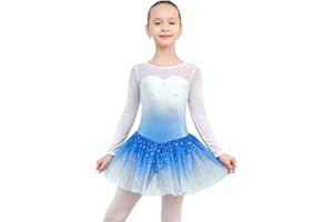 EQSJIU Long Sleeve Dance Leotard for Girls Sparkly Snowflake Ballet Dress Toddler Tutu Skirted Leotard Outfits for Girls