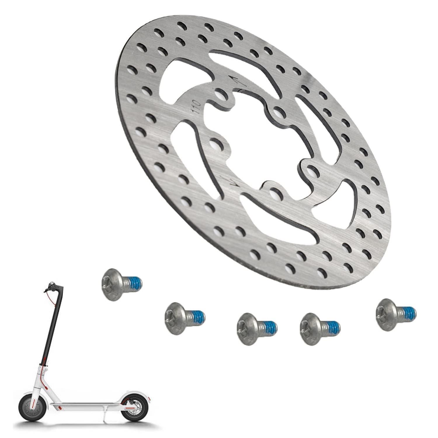 MotuTech Brake Disc for Xiaomi M365 1S Essential M365 Pro 2 Electric Scooters Replacement Part 5 Holes Stainless Steel (110mm-Reinforced)