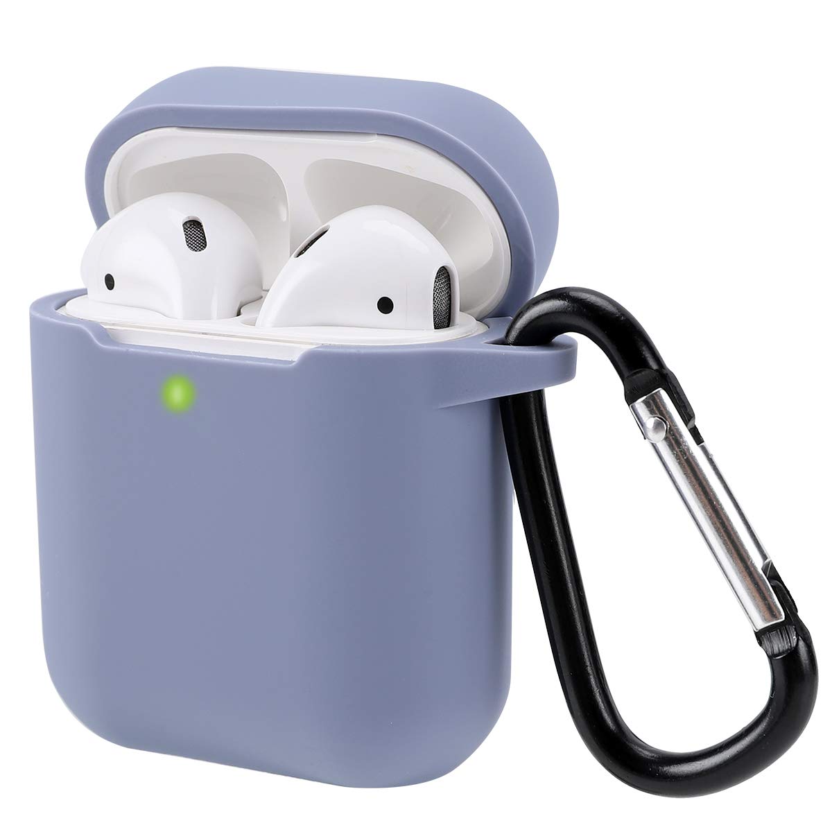 KOKOKA Case Cover Compatible with AirPods 2 & 1, Silicone Shockproof Case Cover for Airpods 2 &1 Front LED Visible Extra Protection with Carabiner, Lavender Grey