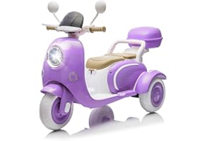OKYBABY Dual Motor 12V Kids Motorcycle, Twin Engine Ride On Car, 3 Wheels Electric Motorbike with USB,Bluetooth,Lights,Storage Box, 2 Seats Motorcycle for Ages 3+, Purple