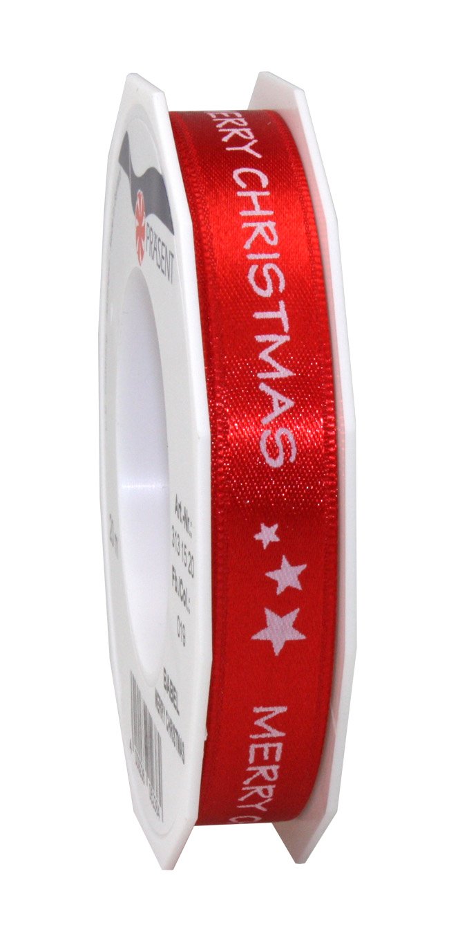 C.E. Pattberg Präsent - Babel Printed Satin Ribbon Red 15 mm width, 20 m length