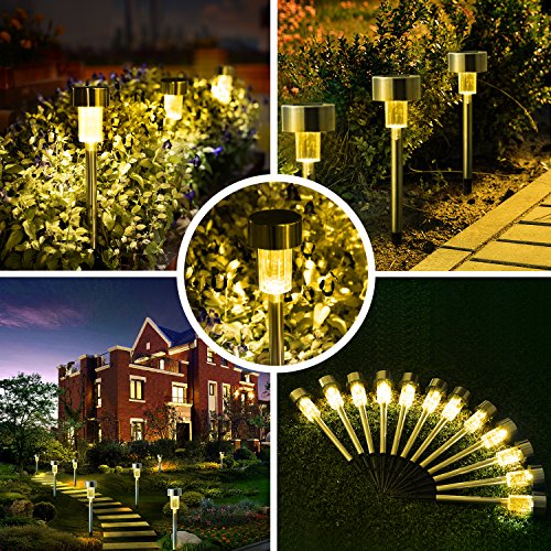 SUNNEST Solar Lights Outdoor Solar Garden Lights 12Pack Stainless Steel LED Solar Pathway Lights, Outdoor Landscape Lighting for Lawn/Patio/Yard/Walkway/Driveway Warm White - Thumbnail 6