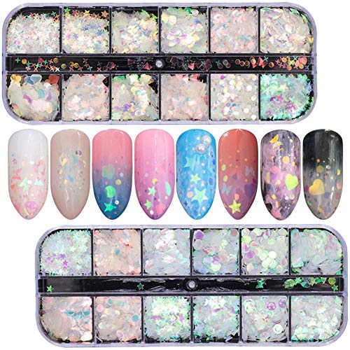 24 Shapes Holographic Nail Sequins Iridescent Mermaid Flakes Nail